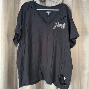 Torrid Black Distressed V-Neck Top with 'Howdy' Design